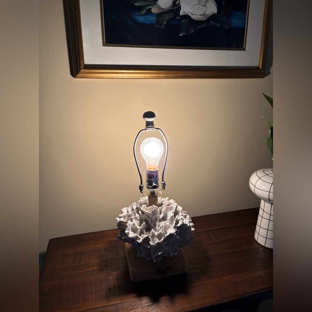 Two’s Company Faux Coral Table Lamp- White - Picture 2 of 9